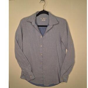 Zara Man Slim Fit Button Down Shirt Light Blue Micro Pattern Mens Small